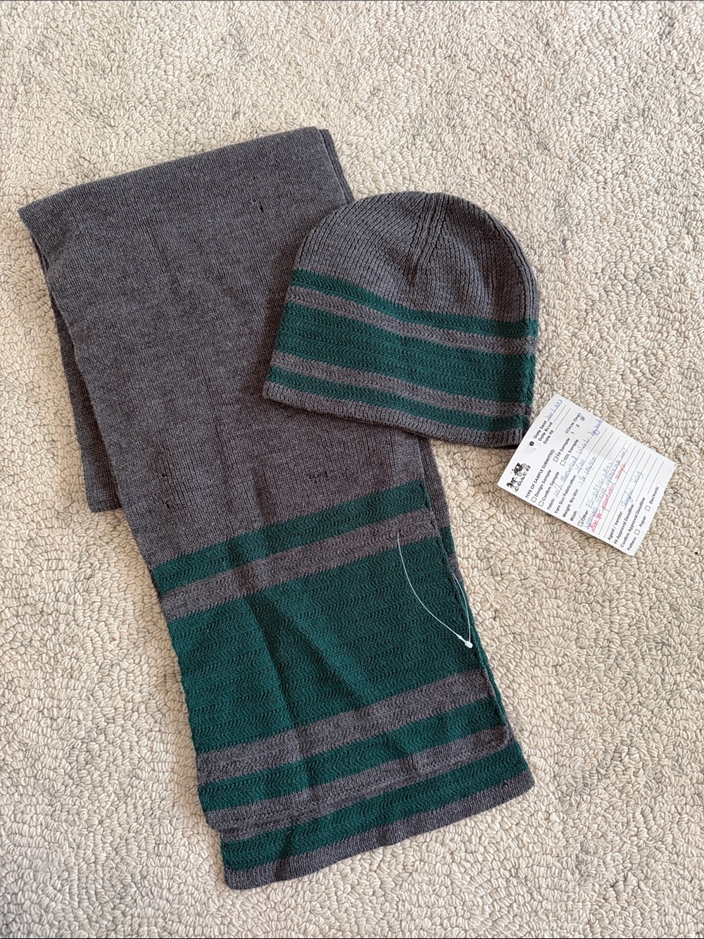 NWT COACH Men’s Gray & Green Wool Beanie and Scarf Set